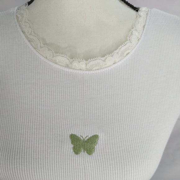 NWT | Dolls Kill x Daisy Street Embroidered Butterfly Ribbed Crop Top - Picture 2 of 5